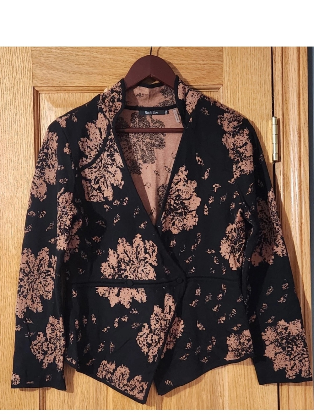 NIC+ZOE Black.Bronze Floral Knit Cardigan Sweater Wrap Top Sz Petite M Fall Warm